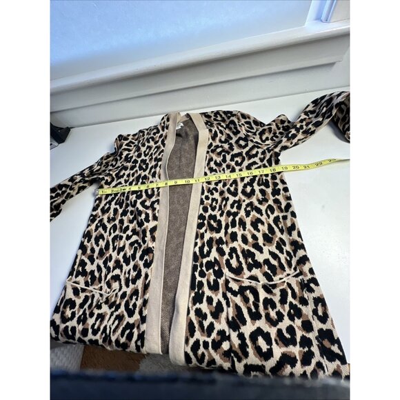 J Crew Sz S Leopard Print Open Front Cardigan Cotton Neutral Pockets Tan/Blk - Picture 7 of 8